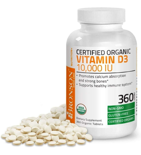 Vitamina D3 Bronson Organico 10,000iu 360 Tabletas Eg D1