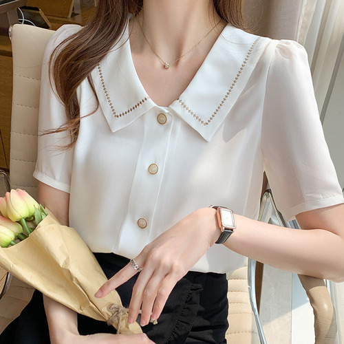 Camisa De Chifón Con Cuello De Muñeca Para Mujer