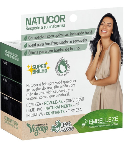 Tinta De Cabelo Natucor Naturalmente Confiante Chá Preto Preto Natural 1.0 Kit Economico