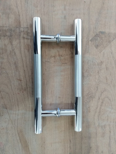 Imagem 3 de 4 de Par Puxador Redondo Inox Duplo Polido Porta Pivotante 30cm