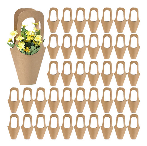50 Bolsas De Regalo De Flores De Papel Kraft