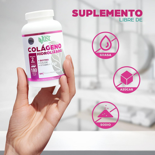Justcollagen Colageno Hidrolizado 1800 180 Tabletas C E K Sabor Justcollagen