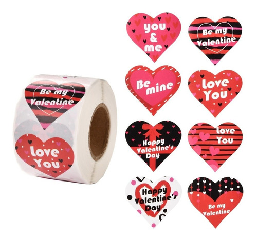 Rollo 500 Etiqueta Adhesiva Sticker Corazón San Valentin