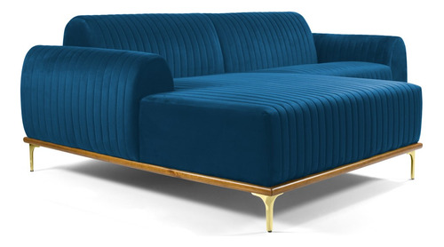 Sofá 320cm 5 Lugares Com Chaise Esquerdo Pés Gold Molino B-1 Cor Azul-claro Desenho Do Tecido Liso