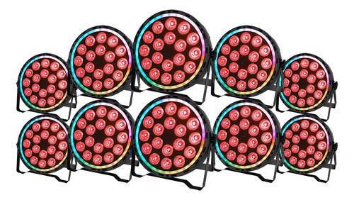 10x Canhão Refletor Par64 18x12w Rgbw Dmx 4n1 Slim Fita Led