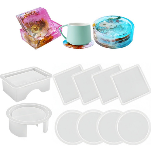 Juego De Moldes De Silicona Para Posavasos Redondos Y Cuadra