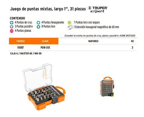 Set Juego Puntas Atornillador Taladro 31 Piezas Truper