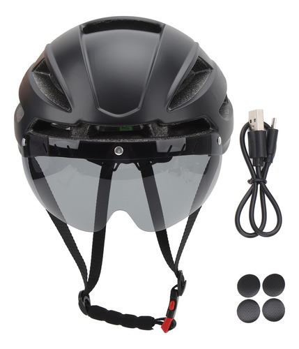 Casco De Bicicleta Negro Y Negro, Recargable Por Usb, Luz Tr