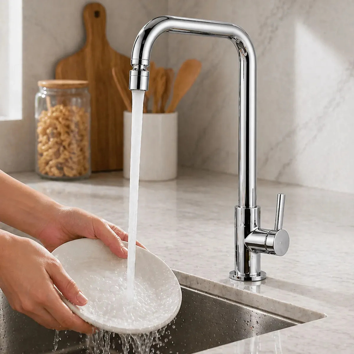 Torneira Cozinha Cromado Aço Inox Metal 1/4 Volta Água Fria