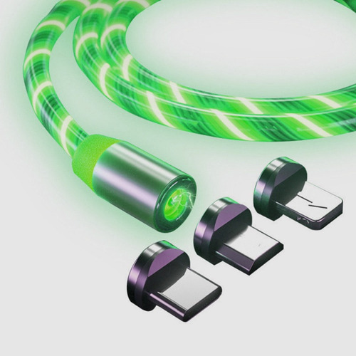 Cable Usb Magnético Carga 3 En 1 Led Verde Qx Ap10