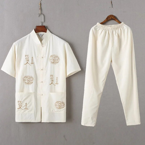 Camisa Masculina De Algodão E Linho Wu Shu Kong Fu, Uniforme