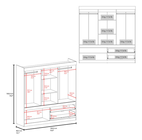 Closet Allegro 4 Puertas 2 Cajones - Gales