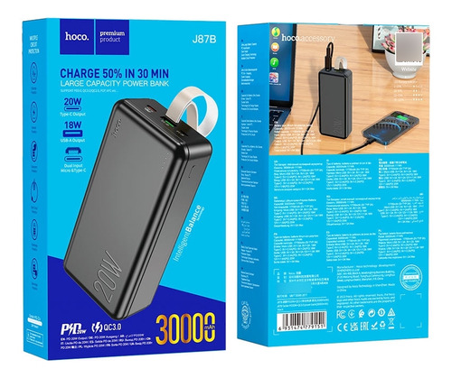 Bateria Externa Power Bank 30000 Mah Pd 20w Hoco J87b