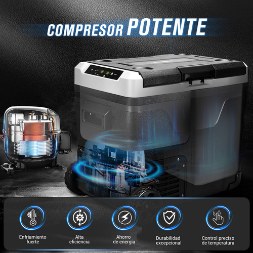 SANGKEE Refrigerador de 12 voltios de Doble Zona 50L, Refrigerador Portátil para Automóvil con Control Separado, DC 12/24V, AC 110V, Congelador Compresor con Asa y Ruedas para Yate, Camping, Hogar
