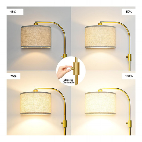 Lámpara De Pie Led 1200lm, Arco Dorado, Pantalla De Lino, Mo