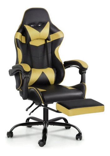 Silla Gamer Lumax Modelo Rom Con Apoyapies - Negro/amarillo