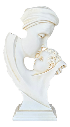 Mamá Y Bebé Perfil 28cm, Figura Decorativa Madre Hijo/hija Hueso Natural