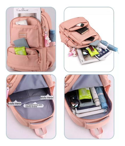 Mochilas Portátil Mochila Impermeable Bolsa Escolar Multifuncional Color Negro