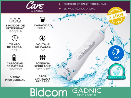 Imagen 2 de 10 de Ducha Bucal Irrigador Dental Gadnic Blanqueamiento 1400 Mah
