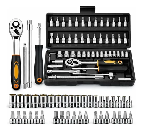 Kit Ferramenta Estojo Soquetes Chave Catraca Manual 46 Peças Preto R