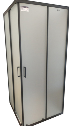 Box De Ducha Mampara Gorena York 100cm Cabina Recta C/base Armazón Negro Panel Esfumado