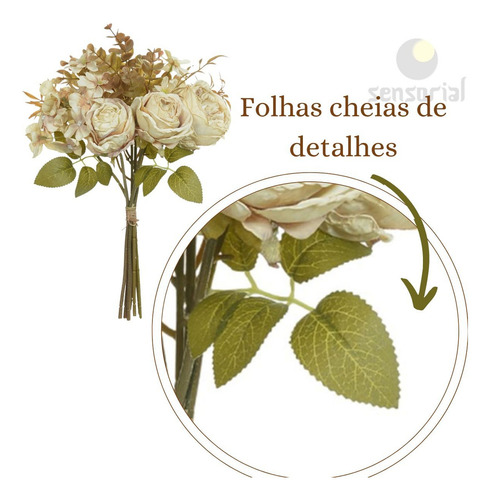 Ramalhete Buquê Rosa Artificial Flores Estilo Desidratada Cor Creme