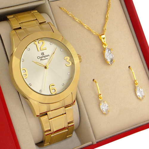 Imagem 1 de 10 de Relógio Champion Feminino Dourado Ouro 18k Com 1 Ano De Garantia Prova D'água E Nota Fiscal