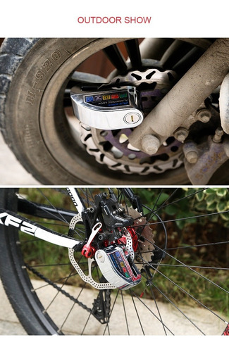 Imagen 10 de 10 de Traba Disco Con Alarma Candado Motos Bici 2 Llaves Bitemoto