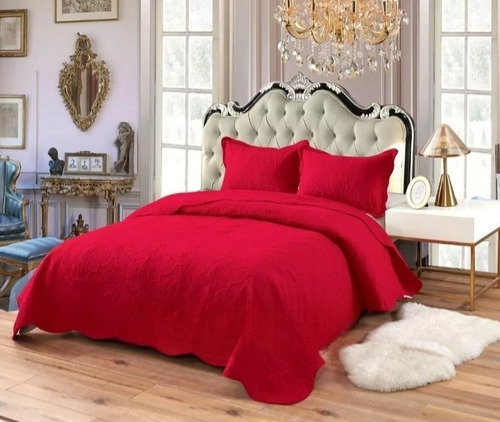 Cubrecama Quilt King Rojo De Verano + 2 Funda Almohada