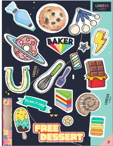 Plancha De 20 Stickers Aesthetic Pastelería - La Botica