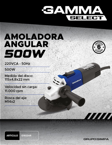 Amoladora Angular G1922ar 115mm 500w Gamma