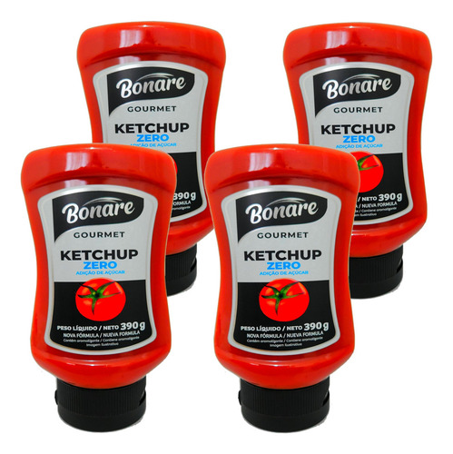 Kit 4 Unid Ketchup Zero Adição De Açúcar Molho Diet Catchup