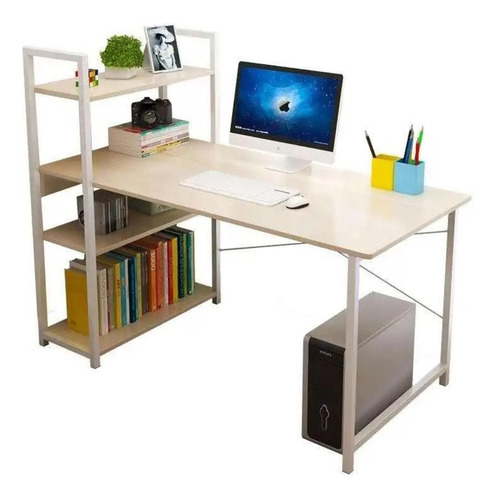 Mesa De Computador E Notebook Para Home Office 3 Prateleiras
