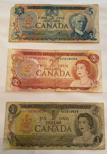 3 Cedulas Do Canada Dos Anos 1970 - 1, 2 E 5 Dolares