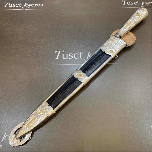 Imagen 5 de 9 de Cuchillo Facón 36 Cm Solingen, En Plata Y Oro. Escudo. Tuset