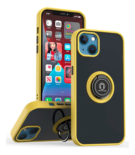 Funda Para Xiaomi Redmi 9a Ahumado Con Anillo Amarillo