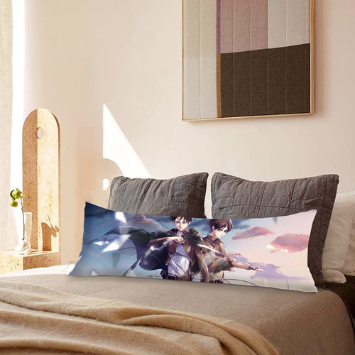 Cojin Almohada Attck On Titan Levi Mikasa Espadas 35x100cm Diseño De La Tela Lisa