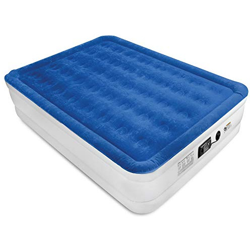 Colchon Inflable Tamaño Queen Color Blanco Azul Con Bomba