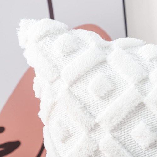 Funda Para Cojin Afelpado Diseño Geometrico 66x66 Cm Blanco