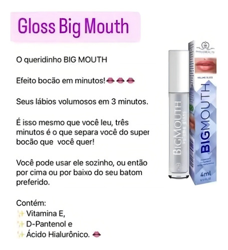 Kit 2 Uni Gloss Aumenta Volume Labios Big Mouth Rosa/incolor