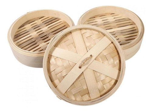 Imagen 4 de 5 de 2 Niveles Cesta De Bambú Chino Natural Arroz Cocina Alimento