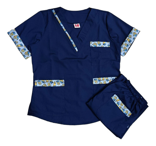 Ambo Medico Enfermeria Arciel Estampado Azul Marino Minions Azul Marino Lisa M