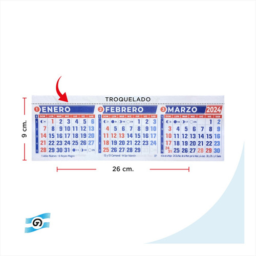 Trimensual Calendario 26x9cm Troquelado X100u