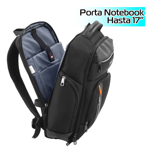 Mochila Porta Notebook Crossover Zia Poliéster Negro Diseño de la tela Liso