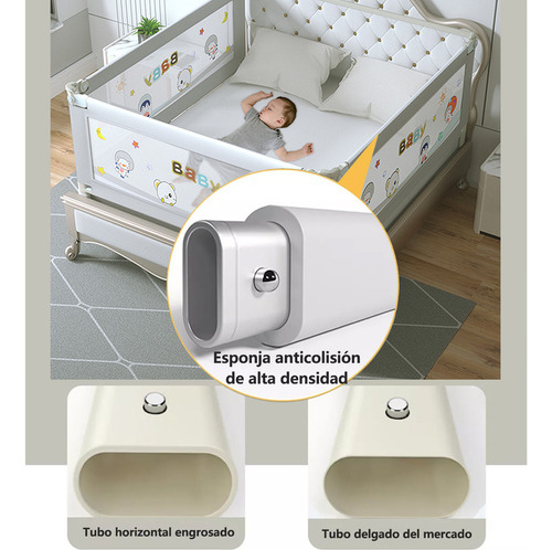 Barandal Cama Seguridad Protector Ajustable Para Bebe Y Niño Color Gris 2m paquete De Una Pieza