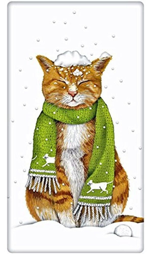 Naranja Tabby Holiday Snow Cat 100% Algodon Harina Saco Pla