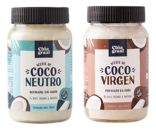 Combo Aceite Coco Chia Graal Sabor Neutro Y Virgen  X360ml