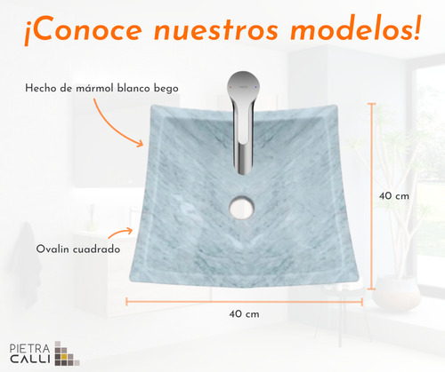 Lavabo Ovalin Cuadrado Mármol Blanco Bego Medidas 40 X 40