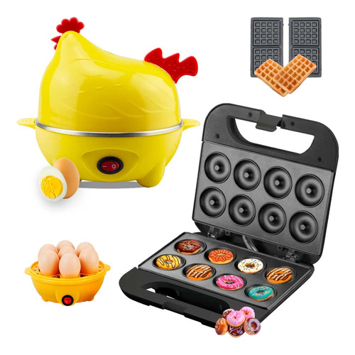 Gallina Hervidor Huevos + Maquina Mini Donas 3en1 Waffle