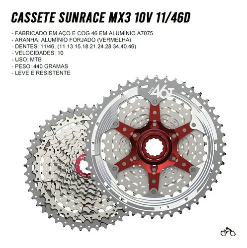 Cassete Bike Sunrace Mx3 10v 11/46 + Corrente 10v